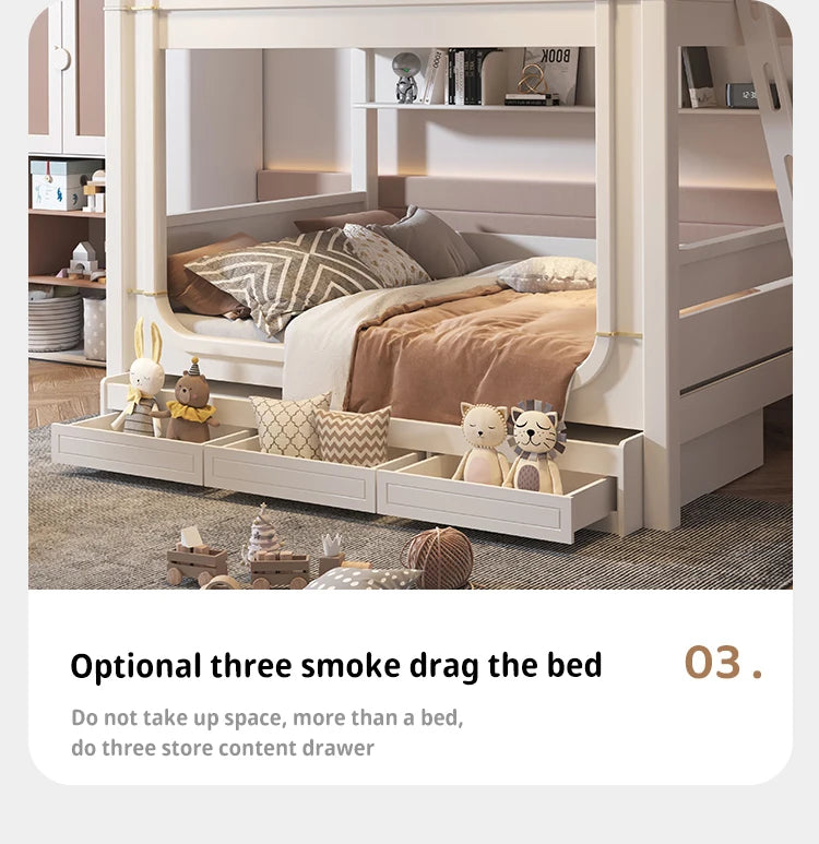 Cute White Boy And Girl Kid Bed For 5 To 8 Yeas Old Children Large Storage Space Solid Wood Bedroom Furniture Modern Bunk Bed