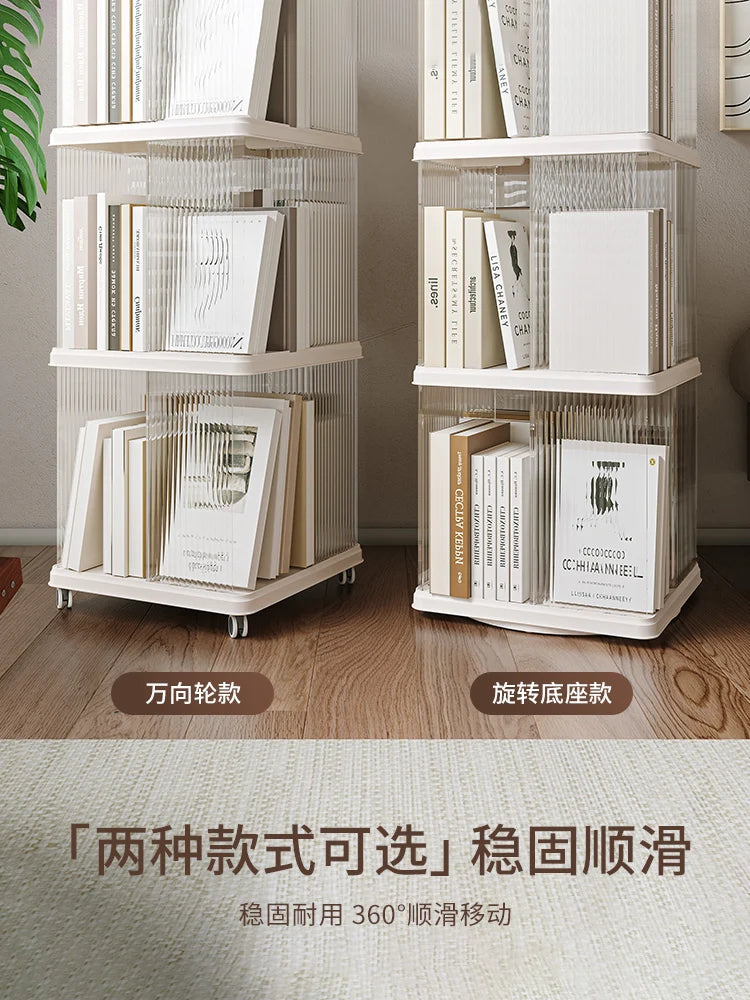 Floor to Ceiling Bookshelf, 360 Degree Rotating, Movable Display Bookcase, Living Room Study Corner, Multi-Layer Storage Rack