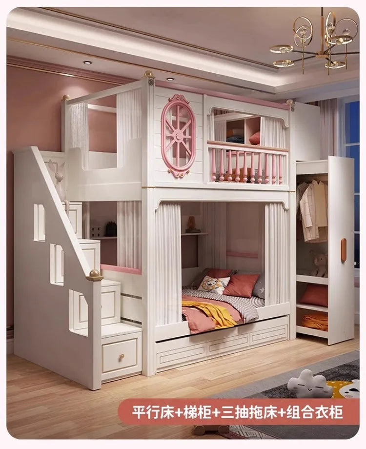 American All Solid Wood Children's High And Low Bed, Mother And Child Bed, Elevated Bed, Loft Bed 1.5m, Bunk Beds