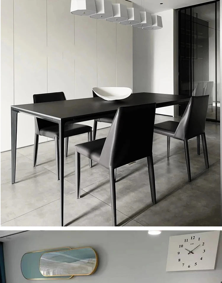 Aluminum Alloy Frame Rock Plate Pure Black Dining Table Household Minimalist Luxury Muebles De Comedor Rectangular Dining Table