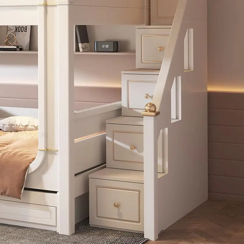 Cute White Boy And Girl Kid Bed For 5 To 8 Yeas Old Children Large Storage Space Solid Wood Bedroom Furniture Modern Bunk Bed