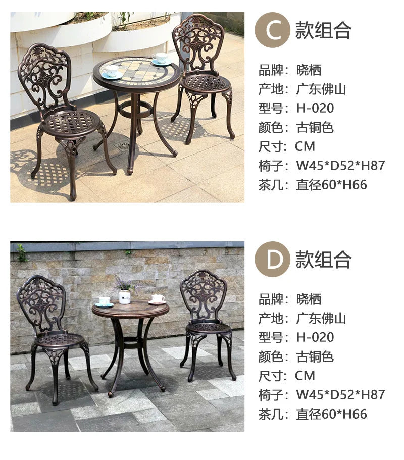 Outdoor Cast Aluminum Tables And Chairs Courtyard Garden Hotel Urniture Terrace Combination leisure Metal Round Patio Table