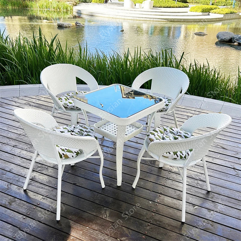 Outdoor Rattan Furniture Balcony Leisure Coffee Table Combination Patio Garden  and Chair Three-piece Suit  Chairs