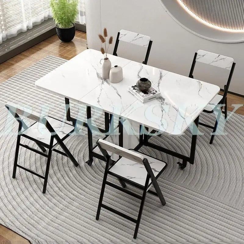 Folding Dining Table and Chair Set, Movable Dining Tables, Chair Set, Dining Room Furniture, Small Apartment, Living Room