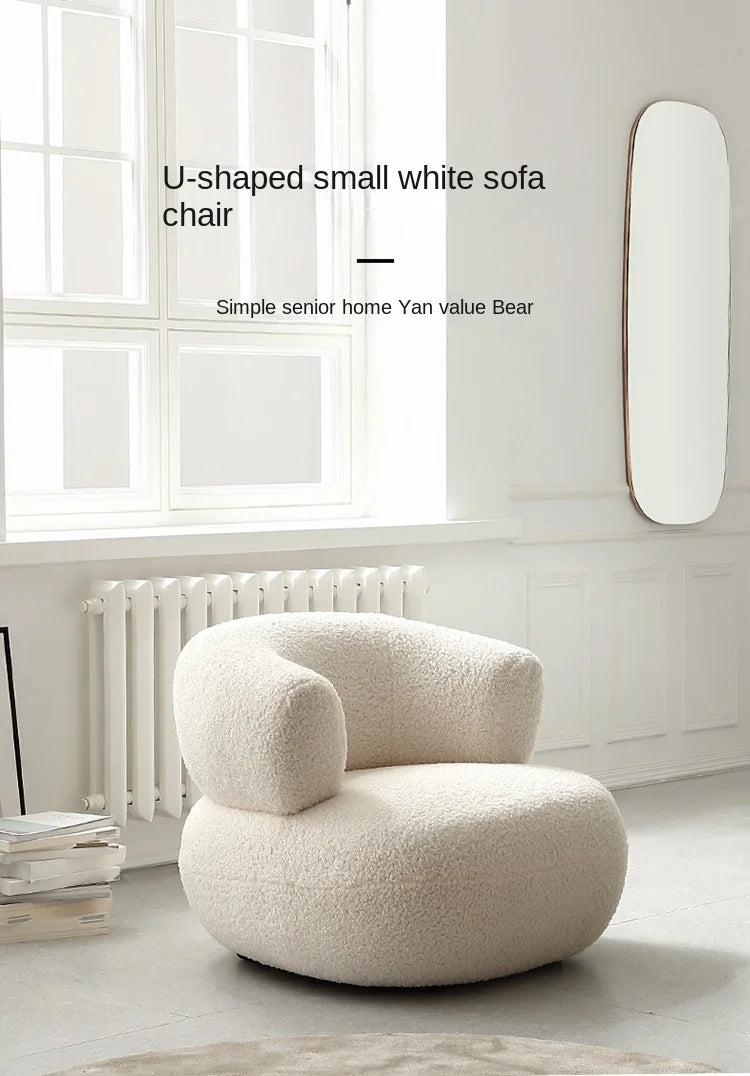 Nordic sofa white lamb wool Creative Simple Casual White Lamb Wool Lazy Small Apartment Single Sofa Chair Living Room Balcony