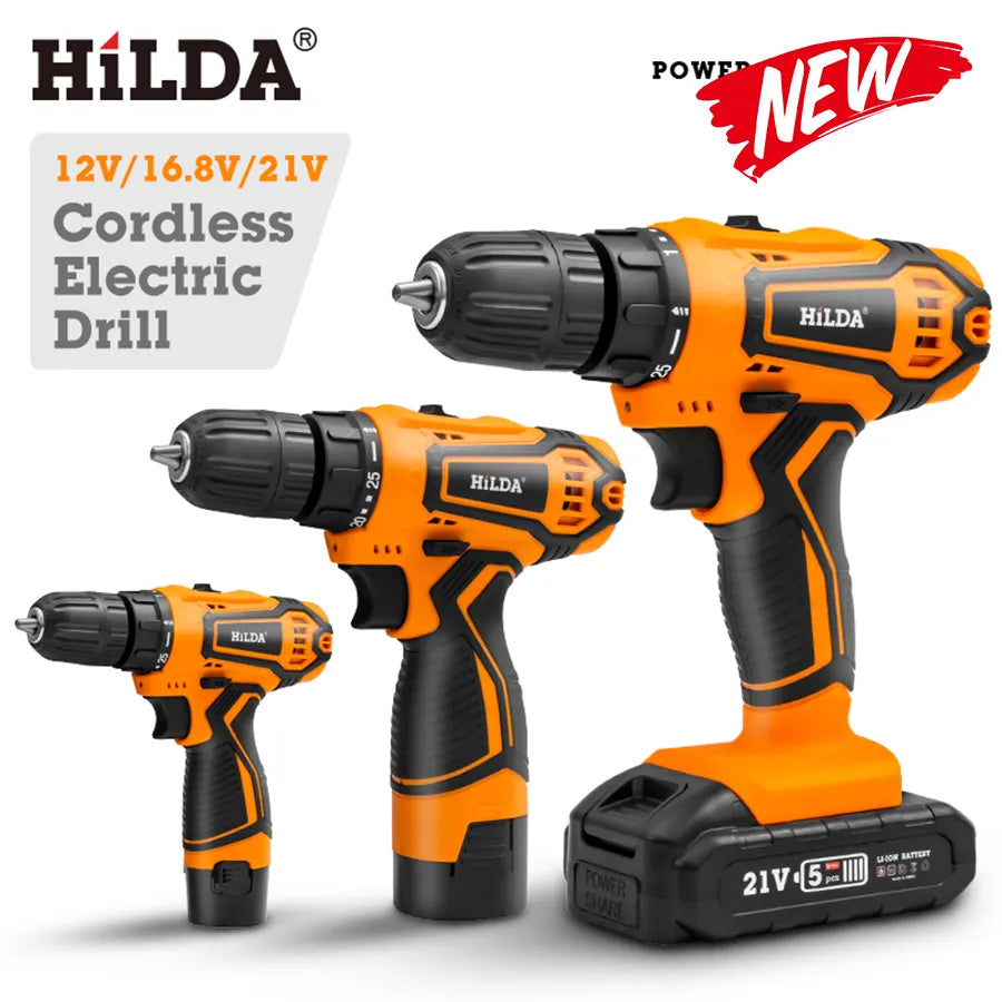 HILDA Electric Drill Cordless Screwdriver Lithium Battery  Mini Drill Cordless Screwdriver Power Tools Cordless Drill