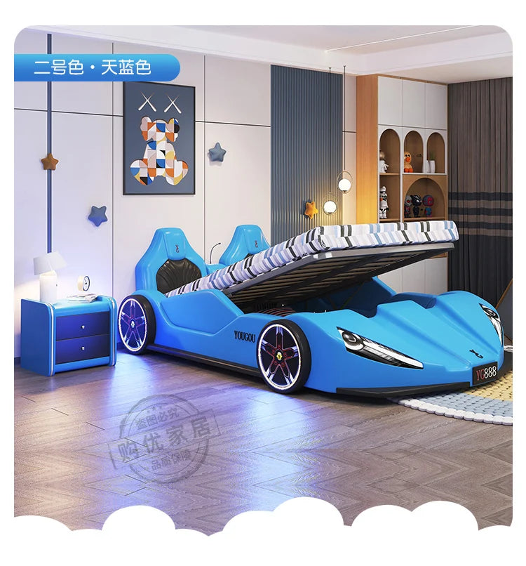 Boys car bed 1.5m Solid Wood Children's Bed Storage Sports Car Creative Bed With Guardrail Single Bed Camas Bedroom Furniture