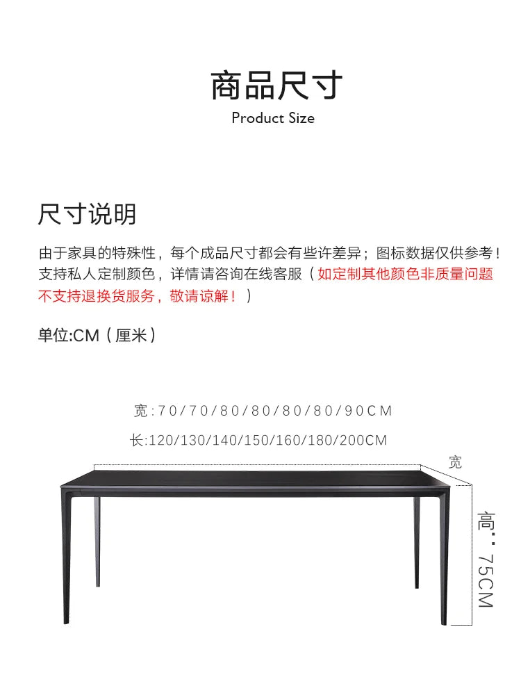 Aluminum Alloy Frame Rock Plate Pure Black Dining Table Household Minimalist Luxury Muebles De Comedor Rectangular Dining Table