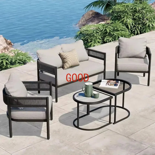 Grand Patio Wicker Outdoor Furniture Set with Beige Thick Cushions Patio Sofa Conversation Set for Backyard Balcony Garden