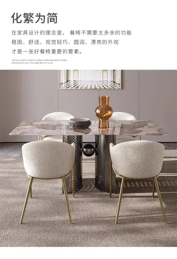 Dining Chair Light Luxury High-end Italian Home Chair Modern Simple Lambskin Hotel Villa Restaurant Leisure Chair