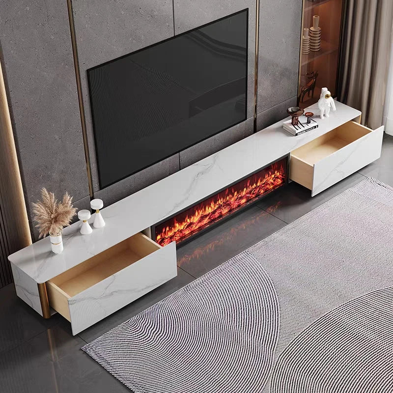 Sintered Stone TV Cabinet, Electric Fireplace, Simulated Flame, Living Room, Household Storage Cabinet, Coffee Table, New