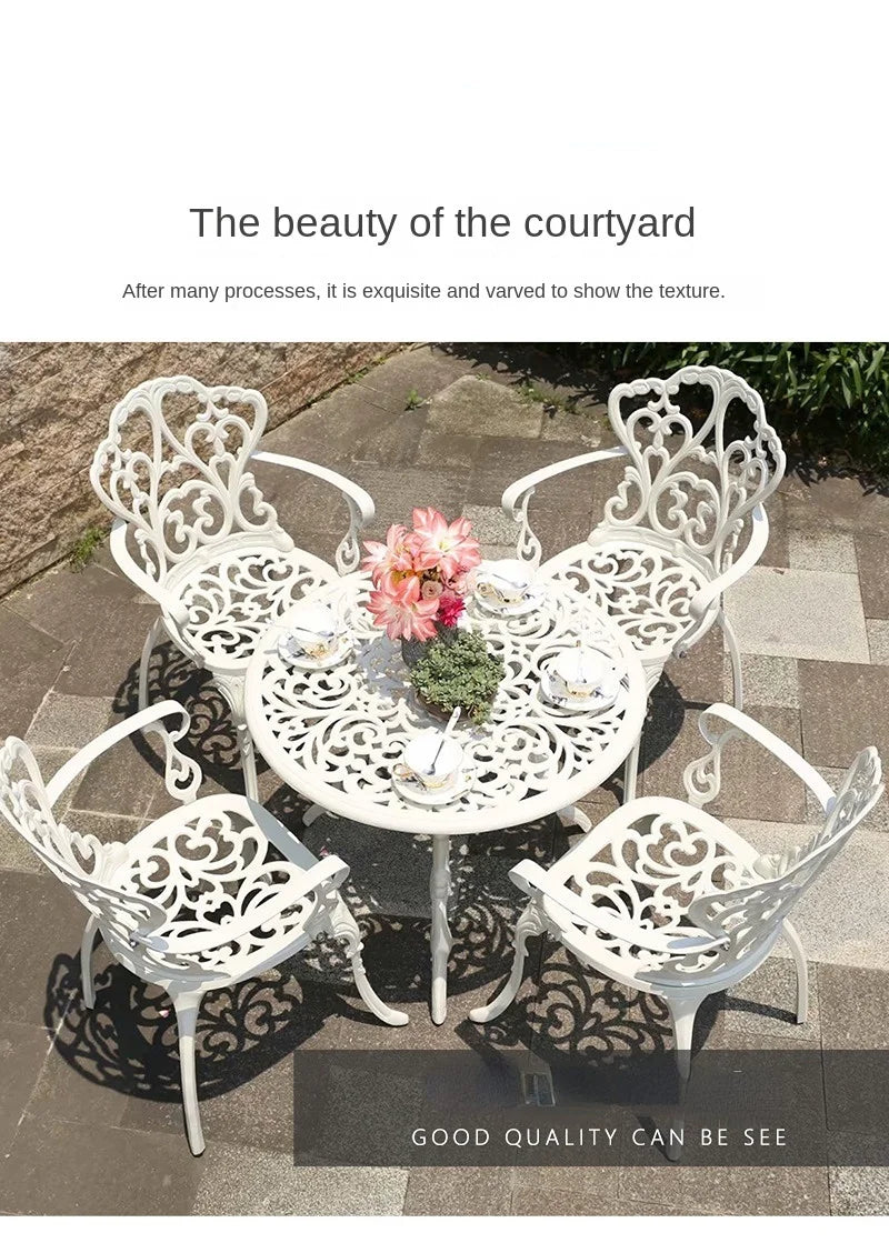 Outdoor Cast Aluminum Tables And Chairs Courtyard Garden Hotel Urniture Terrace Combination leisure Metal Round Patio Table