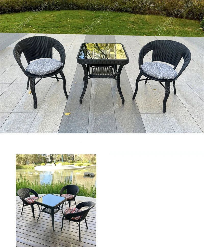 Outdoor Rattan Furniture Balcony Leisure Coffee Table Combination Patio Garden  and Chair Three-piece Suit  Chairs