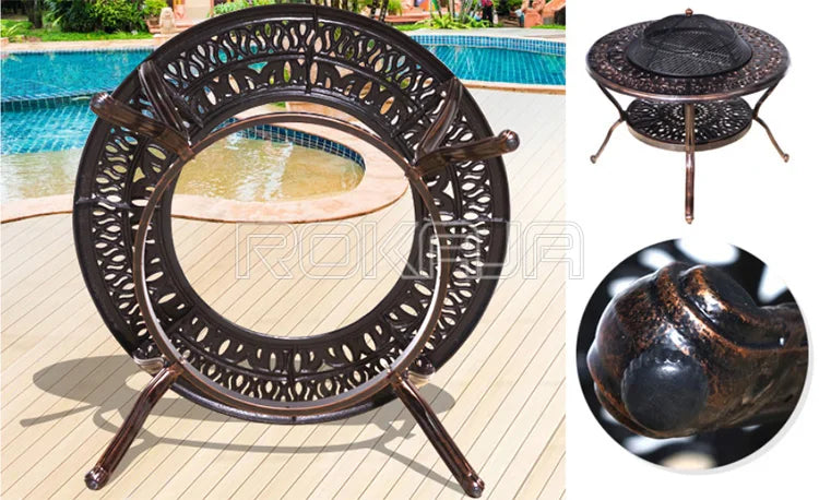 Outdoor Barbecue Table Chair Patio Barbecue Dining Table Villa Balcony Garden Furniture Sets Cast Aluminum