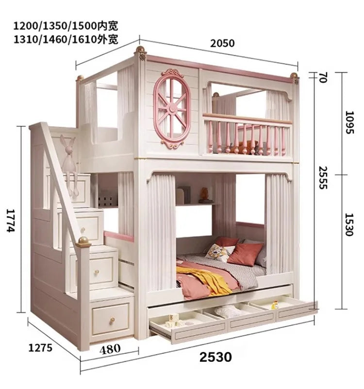 American All Solid Wood Children's High And Low Bed, Mother And Child Bed, Elevated Bed, Loft Bed 1.5m, Bunk Beds