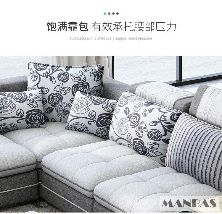 Nordic Fabric Sofa Set with Bluetooth Speaker & USB - Modern Living Room Modular Sofas Big U Shape Corner Cloth Couch