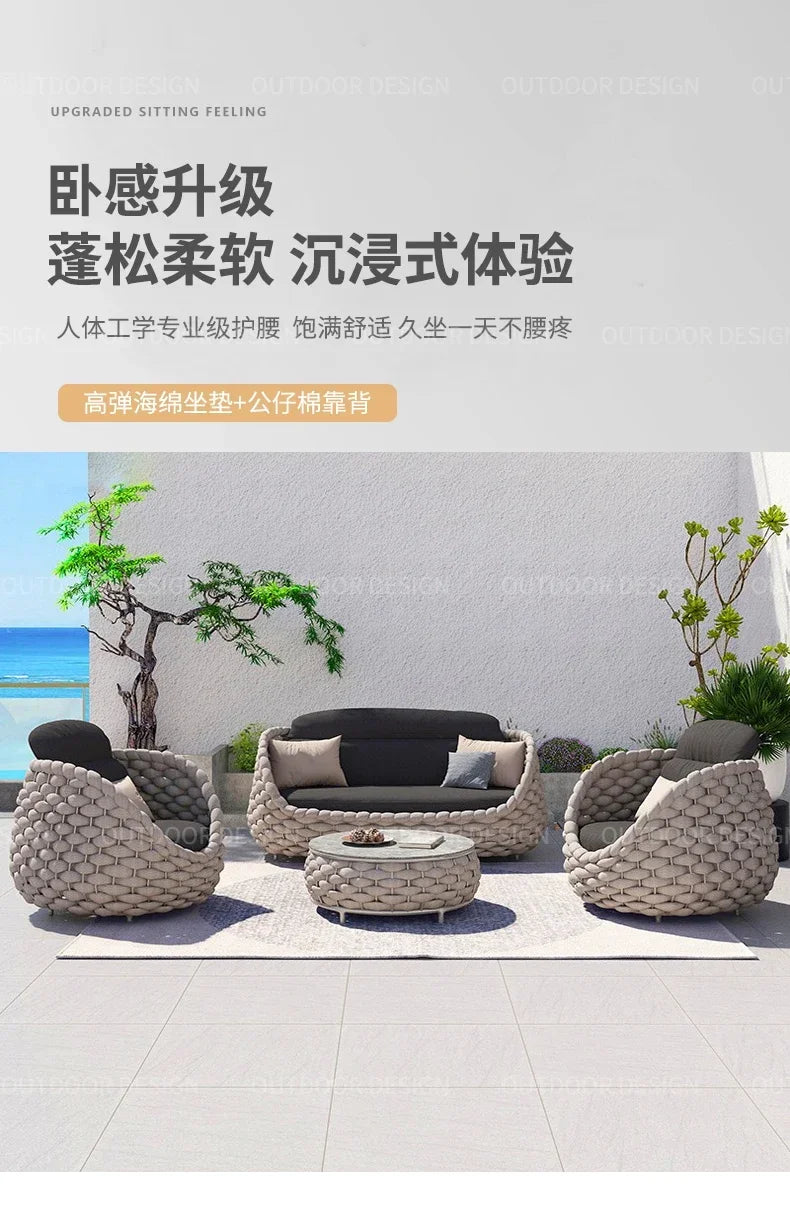 Outdoor Sofa Garden Combination Villa Balcony Garden Coffee Table Terrace Rattan Sun Room Rattan Woven Custom Furniture