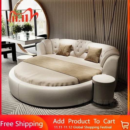 European Style Large Double Bed Round Modern Minimalist Princess Double Bed Luxury Human Camas De Dormitorio Bedroom Furniture