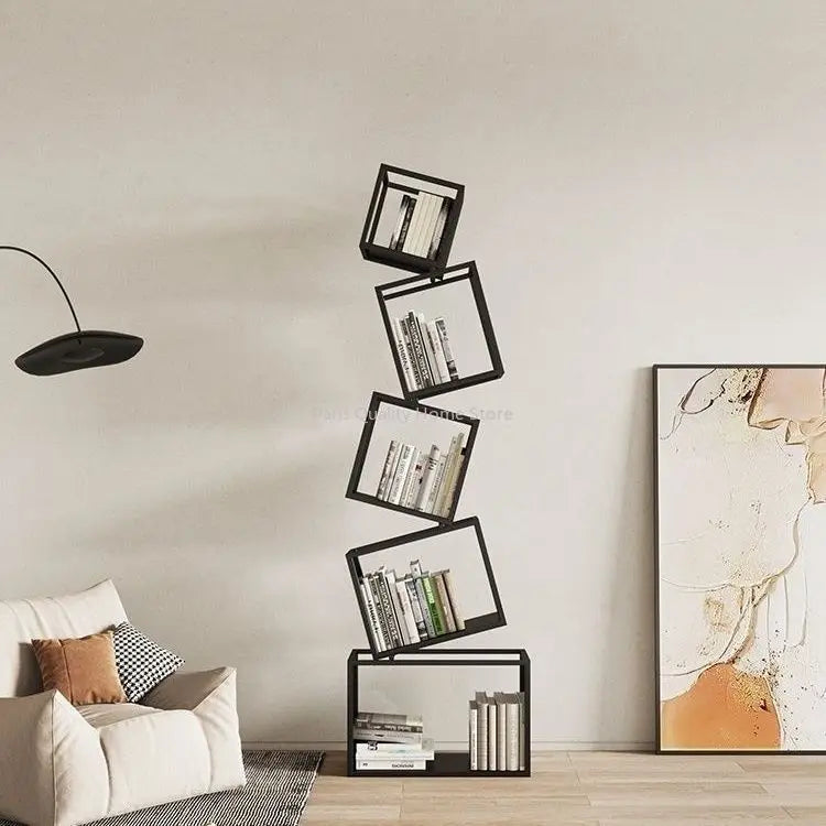 Bookshelf Special-shaped Creative Net Red Corner Vertical Bookshelf Floor Shelf Simple Modern Living Room Iron Art Corner Book Shelf