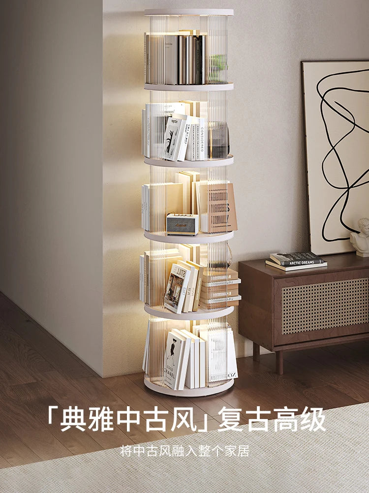 Floor to Ceiling Bookshelf, 360 Degree Rotating, Movable Display Bookcase, Living Room Study Corner, Multi-Layer Storage Rack