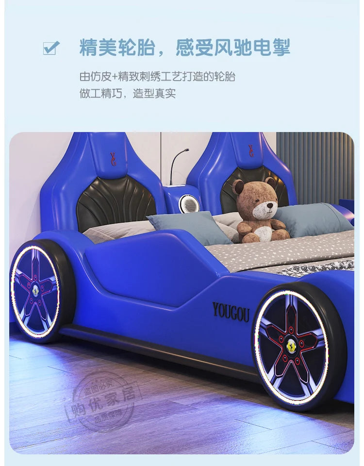 Boys car bed 1.5m Solid Wood Children's Bed Storage Sports Car Creative Bed With Guardrail Single Bed Camas Bedroom Furniture