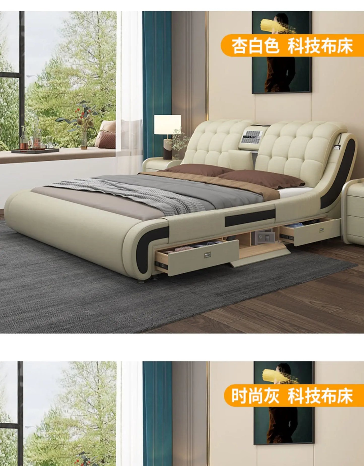 Leather Princess Drawers Bed Modern Wooden Storage Floor King Size Bed Smart Double Muebles Para Dormitorio Nordic Furniture