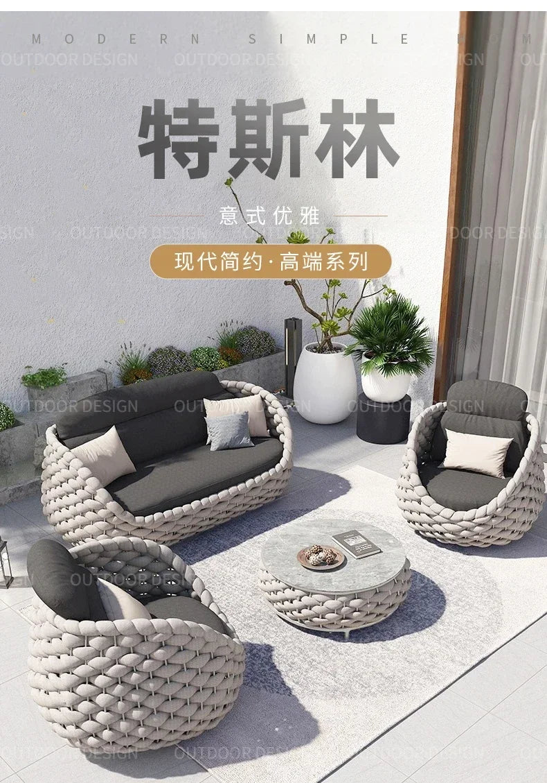 Outdoor Sofa Garden Combination Villa Balcony Garden Coffee Table Terrace Rattan Sun Room Rattan Woven Custom Furniture