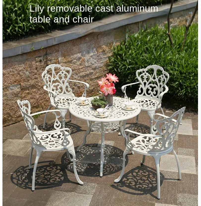 Outdoor Cast Aluminum Tables And Chairs Courtyard Garden Hotel Urniture Terrace Combination leisure Metal Round Patio Table