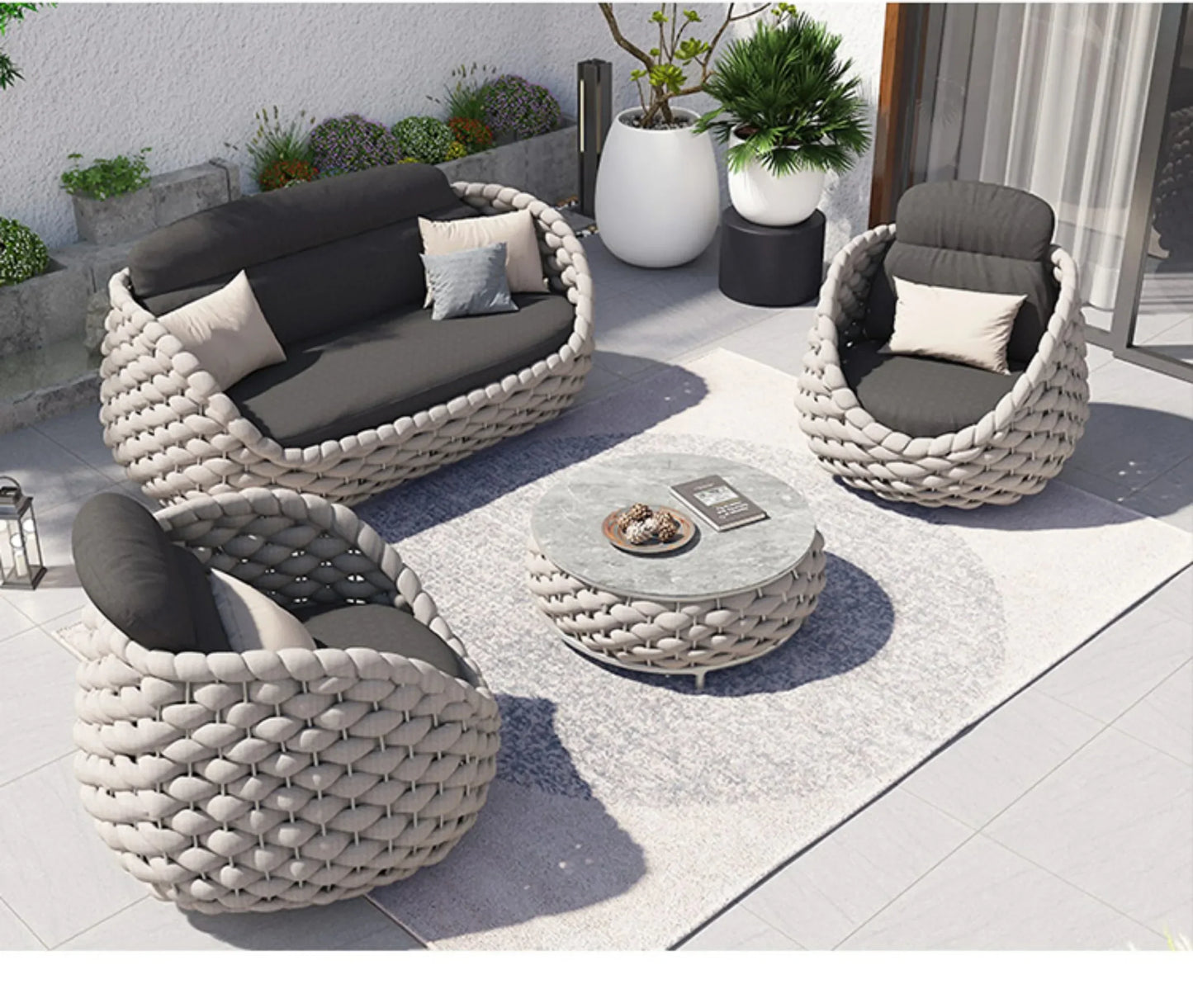 Outdoor Sofa Garden Combination Villa Balcony Garden Coffee Table Terrace Rattan Sun Room Rattan Woven Custom Furniture