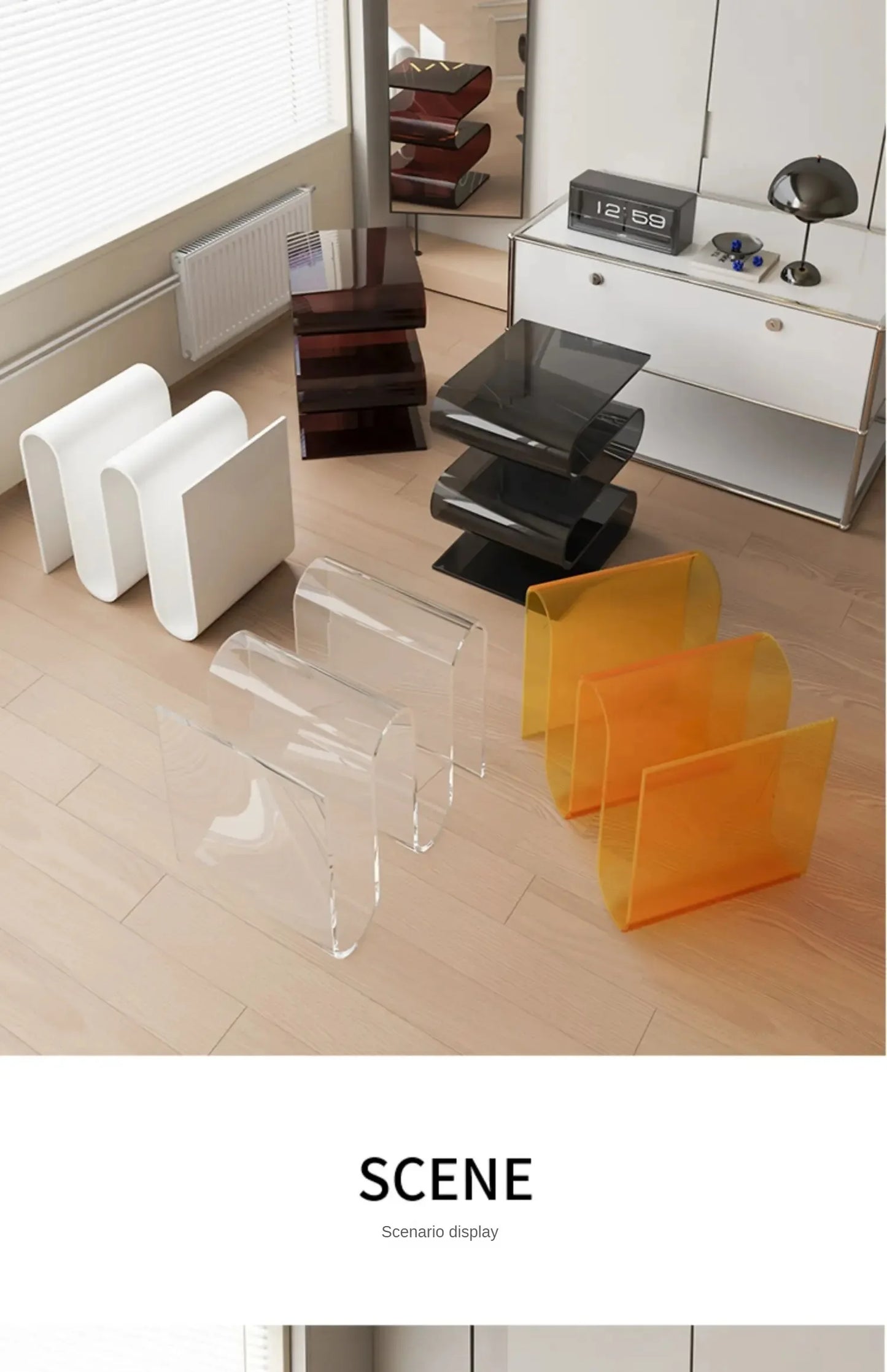 Nordic Light Luxury Acrylic Bookshelf Sofa Side Internet Celebrity Home Bedroom Bedside Table Magazine Storage Shelf Furniture