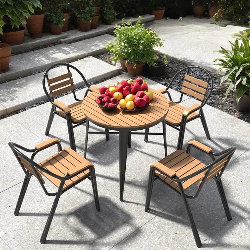 Outdoor Balcony Garden Decor Combination Leisure Courtyard Restaurant Tables Chairs Waterproof Sun Garden Small Round Furniture