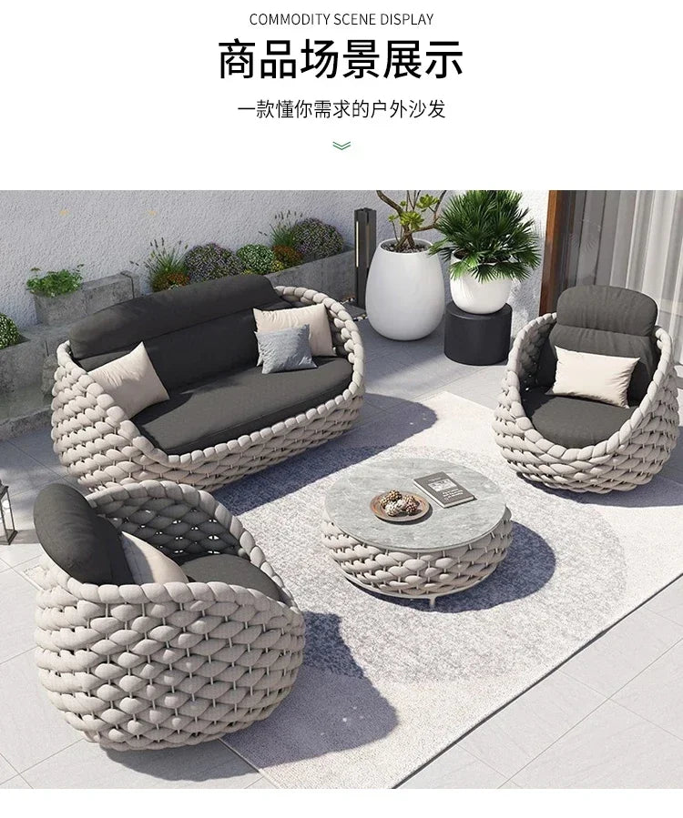 Outdoor Sofa Garden Combination Villa Balcony Garden Coffee Table Terrace Rattan Sun Room Rattan Woven Custom Furniture