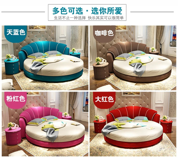 Round Fabric Double European Bed Soft Wedding Master Princess Large European Bed Household Luxury Camas De Dormitorio Furniture