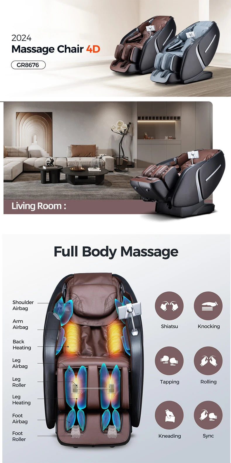 4D Airbag Zero Gravity full body Massage Chair Home 3D Foot Roller Shiatsu Office Chair