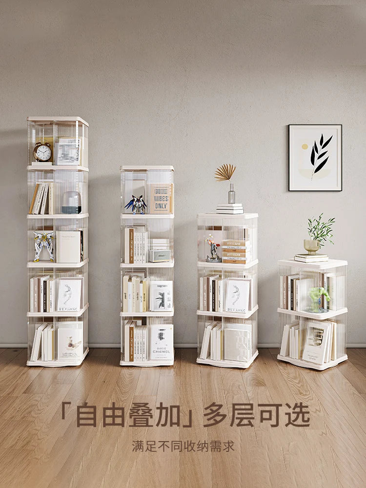 Floor to Ceiling Bookshelf, 360 Degree Rotating, Movable Display Bookcase, Living Room Study Corner, Multi-Layer Storage Rack