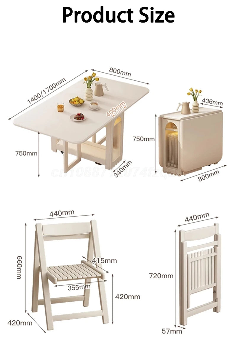 Foldable Dining Table For Small Household Folding Table To Save Space Movable 1.4m Wood Table With 0/2/4/6 Chair Combination Set