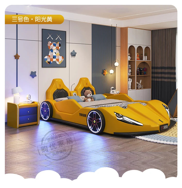 Boys car bed 1.5m Solid Wood Children's Bed Storage Sports Car Creative Bed With Guardrail Single Bed Camas Bedroom Furniture