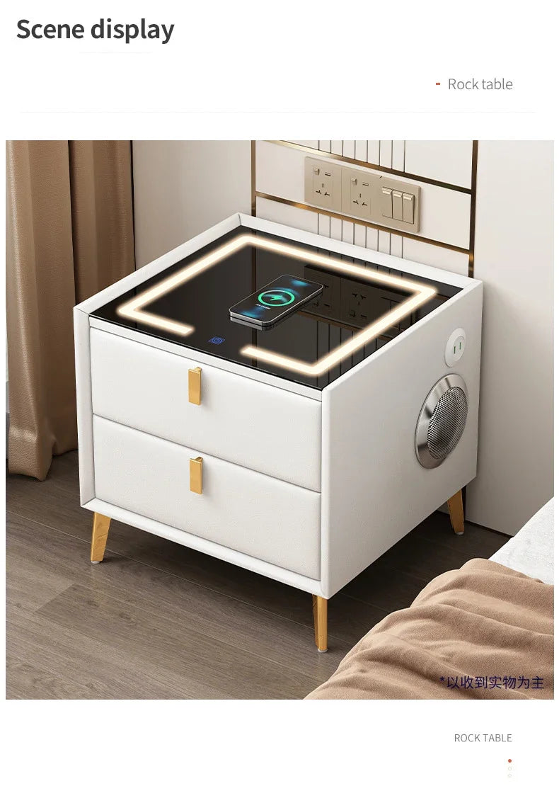 Bedside Table Wireless Charge Three Color Night Light Bluetooth Audio USB Interface Nightstands Nachttisch Bedroom Furniture