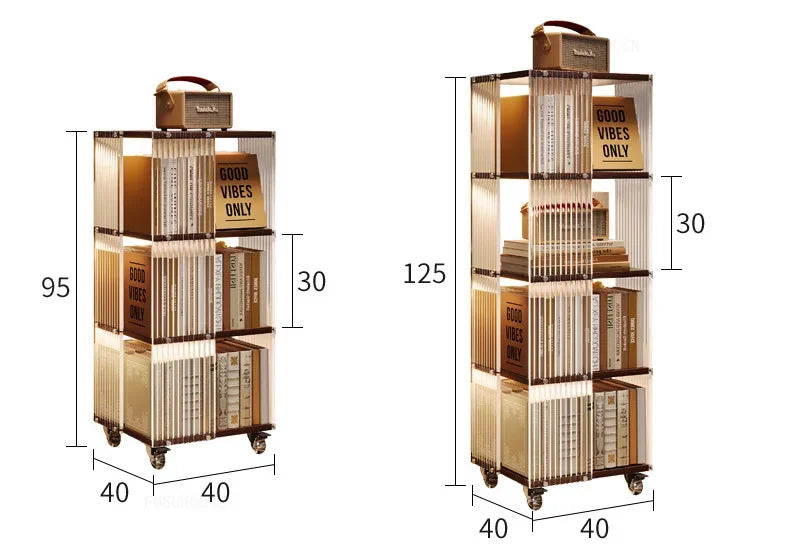 Fashion Acrylic Bookcase for Office Modern Rotating Bookcase with Wheels Light Luxury Transparent Design Storage Locker for Home