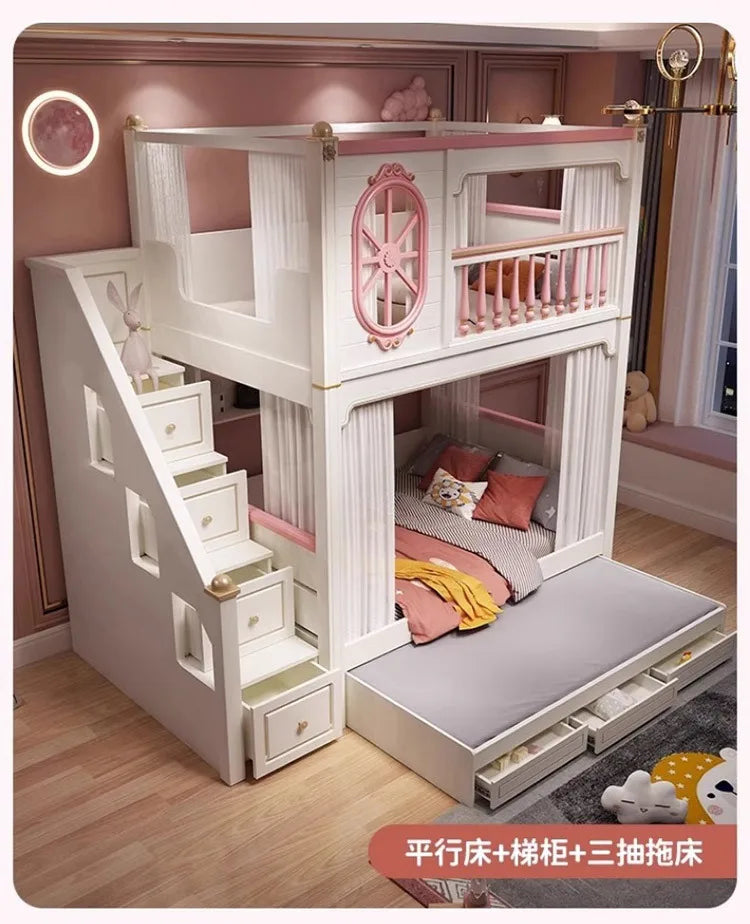 American All Solid Wood Children's High And Low Bed, Mother And Child Bed, Elevated Bed, Loft Bed 1.5m, Bunk Beds