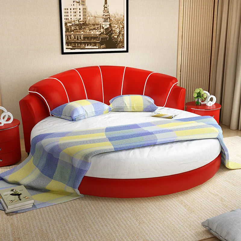 Round Fabric Double European Bed Soft Wedding Master Princess Large European Bed Household Luxury Camas De Dormitorio Furniture