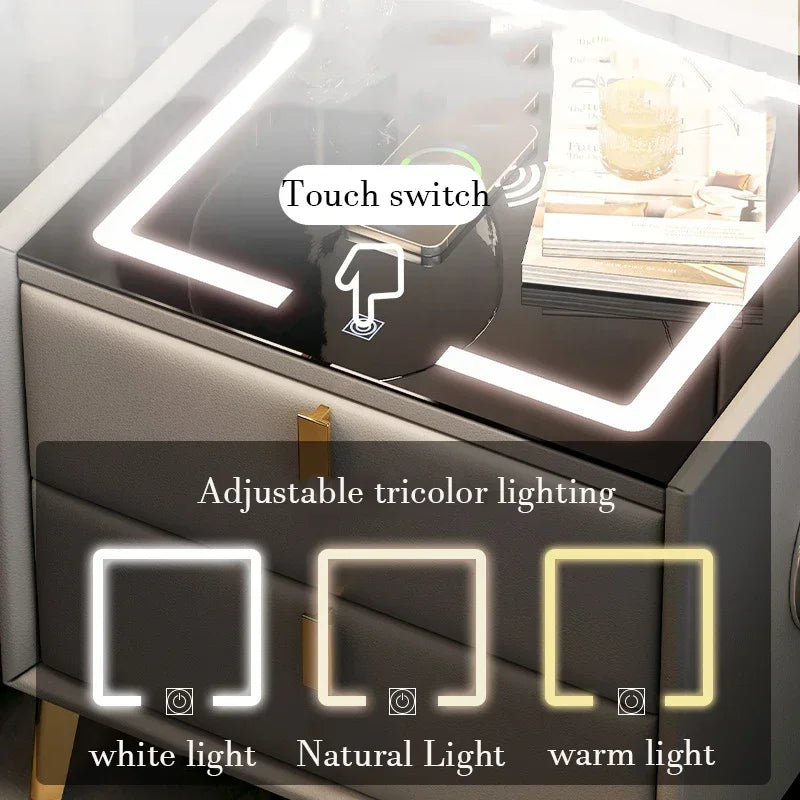 Bedside Table Wireless Charge Three Color Night Light Bluetooth Audio USB Interface Nightstands Nachttisch Bedroom Furniture