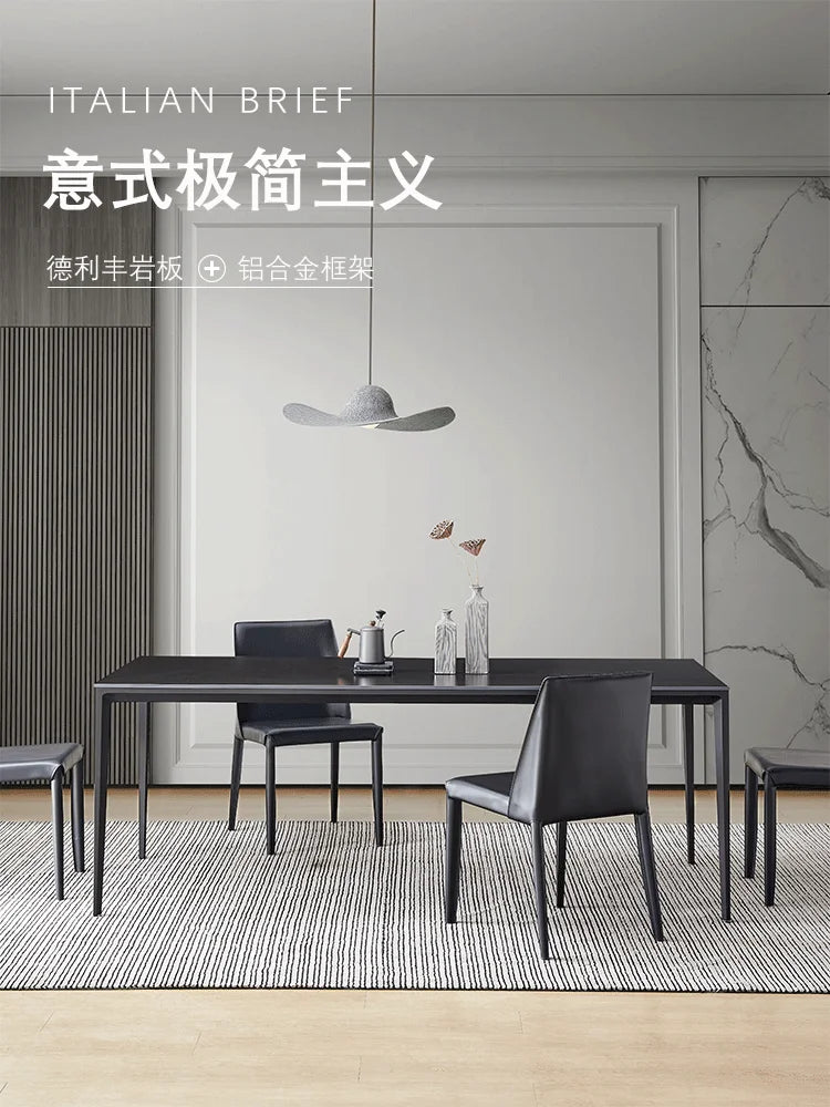 Aluminum Alloy Frame Rock Plate Pure Black Dining Table Household Minimalist Luxury Muebles De Comedor Rectangular Dining Table