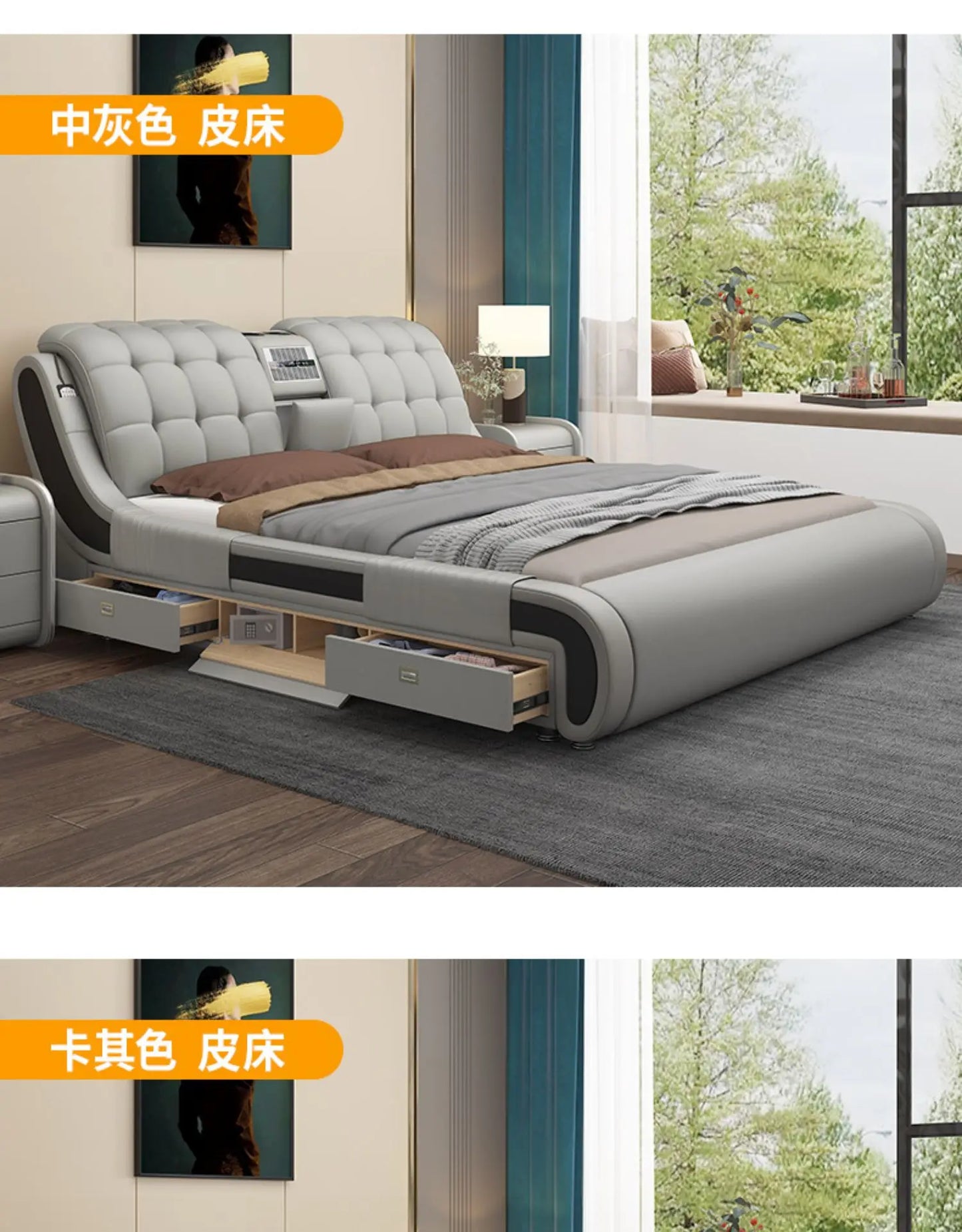 Leather Princess Drawers Bed Modern Wooden Storage Floor King Size Bed Smart Double Muebles Para Dormitorio Nordic Furniture