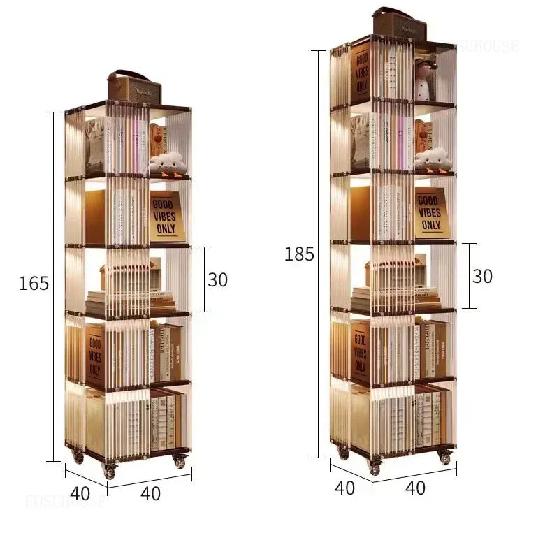 Fashion Acrylic Bookcase for Office Modern Rotating Bookcase with Wheels Light Luxury Transparent Design Storage Locker for Home