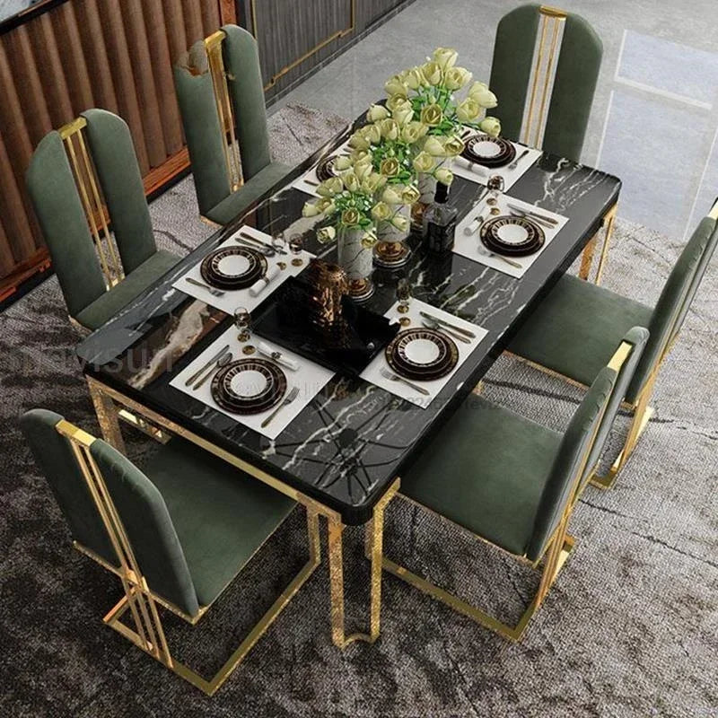 Light Luxury Dining Table Set 6 Chairs Modern Large Apartment Island Kitchen Table Accessorie High-End Restaurant Home Furniture