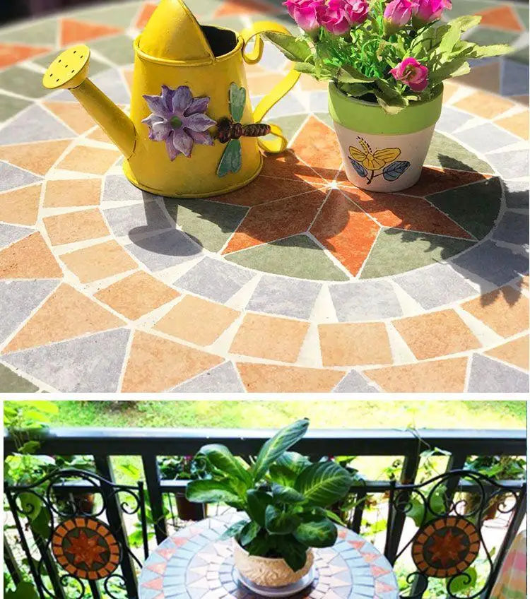 Outdoor Balcony Table and Chair Mosaic Iron Three-Piece Set Outdoor Courtyard Garden Furniture Lightweight Folding Armchair