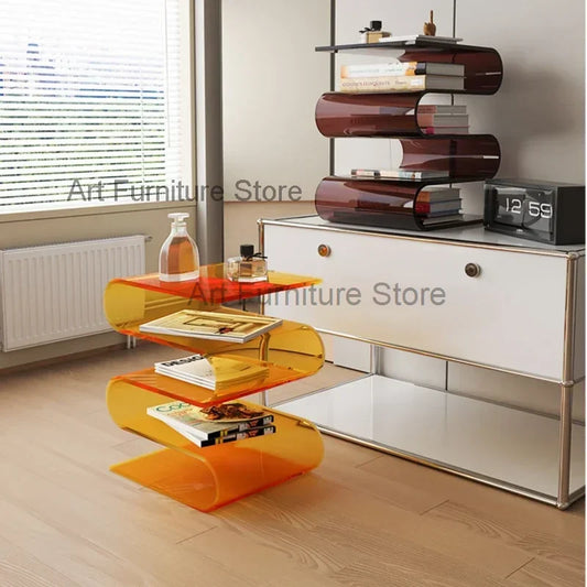 Nordic Light Luxury Acrylic Bookshelf Sofa Side Internet Celebrity Home Bedroom Bedside Table Magazine Storage Shelf Furniture