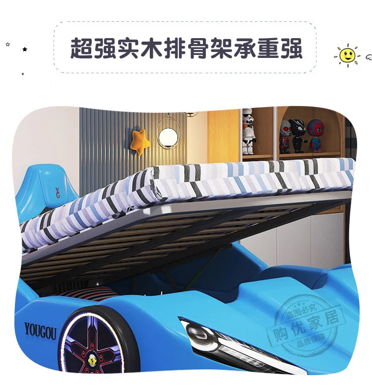 Boys car bed 1.5m Solid Wood Children's Bed Storage Sports Car Creative Bed With Guardrail Single Bed Camas Bedroom Furniture