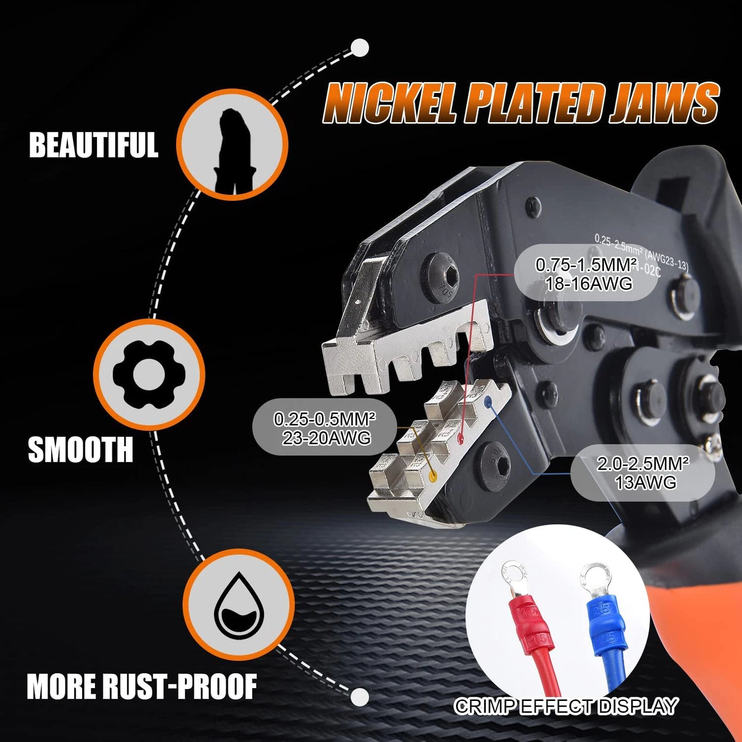 SN-02C Wire Crimping Tool Kit AWG 23-13 280PCS Insulated Wire Electrical Connectors-Butt, Ring, Spade, Cable Lugs Wire Crimp Set